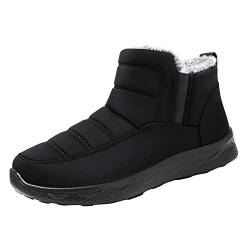 LOIJMK Mode-Winter-Schneestiefel für Frauen, flach, weich, rutschfest, wasserdicht, oberer, hoher, warm, bequem, einfarbig Orthopädische Schuhe Damen (Black, 38) von LOIJMK