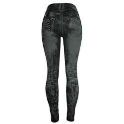 LOIJMK Sport Leggings Damen Jeansoptik, Vintage Leggings Damen Slim Fit Yoga Hose Lang Sporthose Laufleggings Funky Kreative Enge Hosen Yogahose Schlanke Warme Leggings Freizeithose Bequeme Hose von LOIJMK