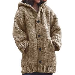 LOIJMK Strickjacke Damen Hoodie Jacken, Strickjacken für Damen Große Größen Warm Strickmantel mit Kapuze Lose Outdoor Jacke Damen-Strickjacken mit Taschen Elegant Kapuzenjacke Outerwear von LOIJMK