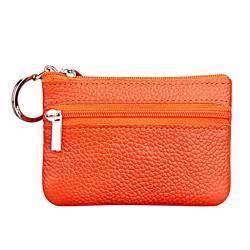 Small Small Mini-Reißverschluss Geldbörse Pouch mit Lederschlüssel Damen-Geldbörse Brieftasche Herren Groß Mit Reißverschluss (Orange, One Size) von LOIJMK