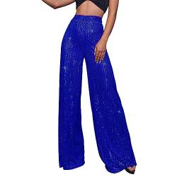 Wide Leg Hose Damen Pailletten Glitzer Funky High Waist Hose Damen Hippie Hose Glänzend Breite Hosen Sequin Slim Palazzohose Locker Freizeithose Temperament Weites Bein Pants Gerade Hosen von LOIJMK