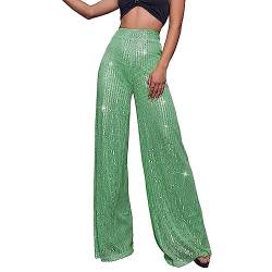 Wide Leg Hose Damen Pailletten Glitzer Funky High Waist Hose Damen Hippie Hose Glänzend Breite Hosen Sequin Slim Palazzohose Locker Freizeithose Temperament Weites Bein Pants Gerade Hosen von LOIJMK