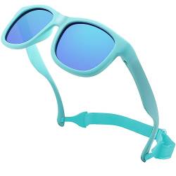 LOJUDI Baby Sonnenbrille Polarisierte Weicher Silikonrahmen Flexibler Riemen mit UV400 Schutz für Baby 0-24 Monate(Blau/Blau Versiegelt) von LOJUDI