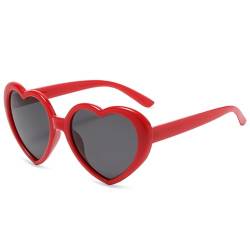 LOJUDI Herz Sonnenbrille Herzbrille Rot - Polarisierte Damen Herren Rote Rosa Heart Shaped Sunglasses Herzform Brille-Rot von LOJUDI