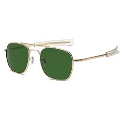 LOJUDI Militär Pilotenbrille Herren Sonnenbrille - 100% Glaslinse Metallrahmen Piloten Fliegerbrille-Gold/Grün von LOJUDI