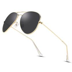 LOJUDI Pilotenbrille Herren Damen Sonnenbrille - Polarisiert Fliegerbrille Retro Piloten Sonnenbrille UV400 Schutz - Gold Rahmen/Grau Linse von LOJUDI