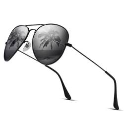 LOJUDI Pilotenbrille Herren Damen Sonnenbrille - Polarisiert Fliegerbrille Retro Piloten Sonnenbrille UV400 Schutz - Schwarz Rahmen/Grau Linse von LOJUDI