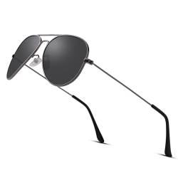 LOJUDI Pilotenbrille Herren Damen Sonnenbrille - Polarisiert Fliegerbrille Retro Piloten Sonnenbrille UV400 Schutz - Silber Rahmen/Grau Linse von LOJUDI