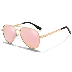 LOJUDI Pilotenbrille Kinder Sonnenbrille Polarisierte Fliegerbrille Coole Verspiegelt mit UV400 Schutz für Jungen MäDchen Teenage 6-18 Jahre - Gold/Rosa Verspiegelt von LOJUDI