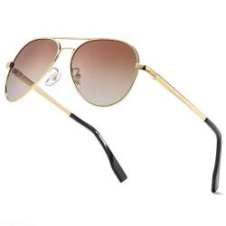 LOJUDI Pilotenbrille Polarisiert Sonnenbrille für Herren Damen Fliegerbrille Piloten Retro mit UV400 Schutz (Gold/Braun Linse) von LOJUDI