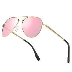 LOJUDI Pilotenbrille Polarisiert Sonnenbrille für Herren Damen Fliegerbrille Piloten Retro mit UV400 Schutz (Gold/Rosa verspiegelt) von LOJUDI