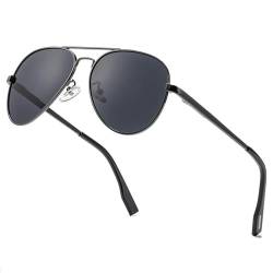 LOJUDI Pilotenbrille Polarisiert Sonnenbrille für Herren Damen Fliegerbrille Piloten Retro mit UV400 Schutz (Schwarz/Grau Linse) von LOJUDI