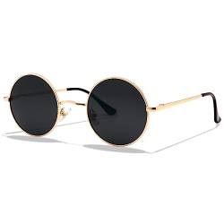 LOJUDI Polarisiert Sonnenbrille Rund Herren und Damen Retro Klein Runde Gläser Vintage Brille mit Metallrahmen UV400 Schutz (Gold/Grau Gläser) von LOJUDI