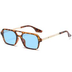 LOJUDI Retro Sonnenbrille Damen Pilotenbrille Herren Vintage Fliegerbrille Blau Gläser Piloten Rechteckig 70er Metall Design Brille UV400 Schutz-Schildkröte/Blue von LOJUDI