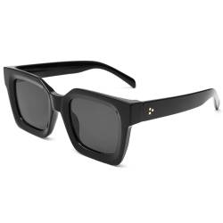 LOJUDI Retro Sonnenbrille Herren Eckig Damen Vintage Rechteckige Coole Schwarz 90er für Frauen Männer UV400 Schutz-Schwarz/Schwarz von LOJUDI