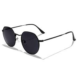 LOJUDI Retro Sonnenbrille Herren Rund Polarisiert Damen Vintage Unisex Runde Brille UV400 Schutz - Schwarz Rahmen/Grau Linse von LOJUDI