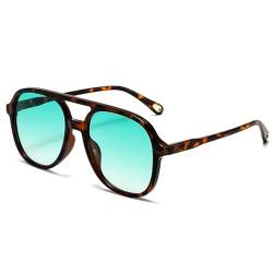 LOJUDI Sonnenbrille Herren Damen Retro - Pilotenbrille Polarisiert 70er Jahre Fliegerbrille Vintage Brille UV400 Schutz-Leopard/Blau von LOJUDI