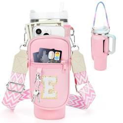 LOKASS Initial Tragetasche für Wasserflaschen, mit Handyfach und Gurt, für Stanley 1,2 l, Pink - E von LOKASS