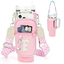 LOKASS Initial Tragetasche für Wasserflaschen, mit Handyfach und Gurt, für Stanley 1,2 l, Pink - F von LOKASS