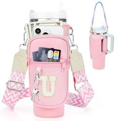 LOKASS Initial Tragetasche für Wasserflaschen, mit Handyfach und Gurt, für Stanley 1,2 l, Pink - U von LOKASS