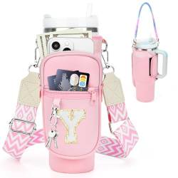 LOKASS Initial Tragetasche für Wasserflaschen, mit Handyfach und Gurt, für Stanley 1,2 l, Pink - Y von LOKASS