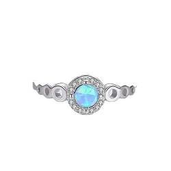 LOKILOKI Mode 925 Sterling Silber 4mm Runde Feueropal Birthstone Ringe Für Frauen Bunte Original Edelstein Eheringe Schmuck von LOKILOKI