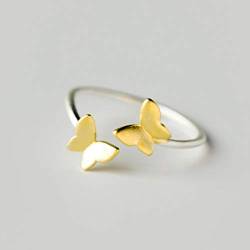 LOKILOKI Silber Farbe Ring Gold Schmetterling Offener Ring Midi Pinkie Finger Zehenringe Für Dame Frauen Weihnachtsschmuck von LOKILOKI