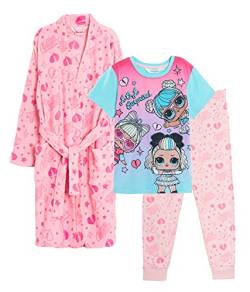 LOL Surprise Mädchen Bademantel und Schlafanzug, passendes 3-teiliges Set, Kinder-Bademantel mit Schlafanzug, Nachtwäsche, rose, 9-10 Jahre von LOL Surprise