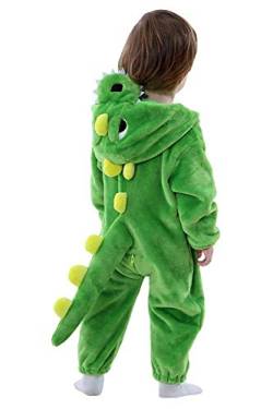 LOLANTA Baby Dinosaurier Drachen Kostüm mit Kapuze, Kinder Flanell Overall, Karneval Kostüm für Kleinkind(2-3 Jahre,Grün,Tag 100) von LOLANTA