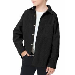 LOLANTA Cordhemd für Kinder, Langarmhemd aus Kord, Hemdjacke für Jungen, Schwarz,11-12 Jahre, Tag 160 von LOLANTA