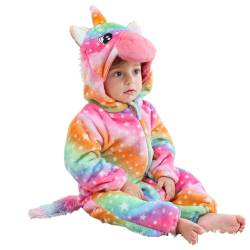LOLANTA Kleinkind Regenbogen Einhorn Kostüm Mädchen, Plüsch mit Kapuze Strampler für Baby, Multicolor, 2-2.5 Jahre von LOLANTA
