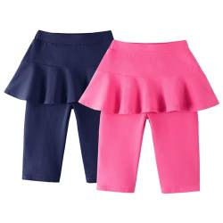 LOLANTA Mädchen Knielange Leggings mit Rock, Sommer Flare Rocked Shorts, Schulsport Carpi für Kinder, 2 Pack, Marineblau+Rosa, 8-9 Jahre, 140 von LOLANTA