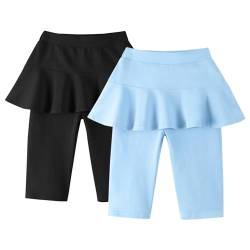 LOLANTA Mädchen Knielange Leggings mit Rock, Sommer Flare Rocked Shorts, Schulsport Carpi für Kinder, 2 Pack, Schwarz+Blau, 8-9 Jahre, 140 von LOLANTA