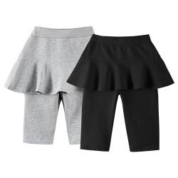 LOLANTA Mädchen Knielange Leggings mit Rock, Sommer Flare Rocked Shorts, Schulsport Carpi für Kinder, 2 Pack, Schwarz+Grau, 10-11 Jahre, 150 von LOLANTA