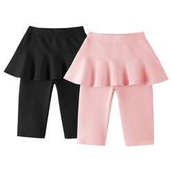 LOLANTA Mädchen Knielange Leggings mit Rock, Sommer Flare Rocked Shorts, Schulsport Carpi für Kinder, 2 Pack, Schwarz+Rosa, 5-6 Jahre, 120 von LOLANTA