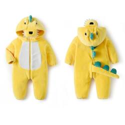 LOLANTA Unisex Baby Dinosaurier Kostüm, Kleinkind mit Kapuze Tier Kostüm, Flanell Union Anzug, Gelb, 2-3 Jahre von LOLANTA