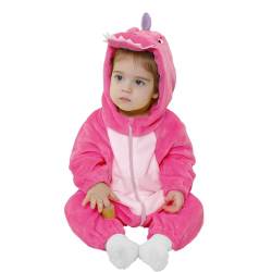 LOLANTA Unisex Baby Dinosaurier Kostüm, Kleinkind mit Kapuze Tier Kostüm, Flanell Union Anzug, Rosa, 12-15 Monate von LOLANTA