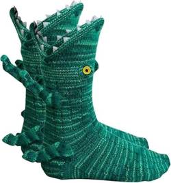 LOLAT Neuheit Socken Unisex Strick T-Rex Dinosaurier Hai Krokodil Tier Socken Weihnachten Kreative Winter Hause Warme Socken (38-45), Green01, Einheitsgr��e von LOLAT