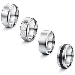 LOLIAS 4 Stück Edelstahl Herren Ringe Silber matt poliert Band Ringe Flaschenöffner Ringe Ehering Verlobungsringe Vintage Ring für Männer Damen 54-70 von LOLIAS