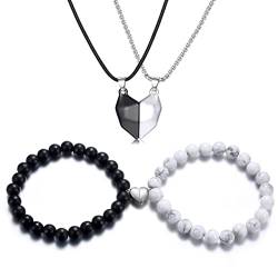 LOLIAS 4PCS Zwei Seelen EIN Herz Passende Halsketten Armbänder für Paare Magnet Wunschstein Halsketten Pandent Set Perlen Geflochtene Verstellbare Armbänder Gegenseitige Anziehung Paare Schmuck von LOLIAS