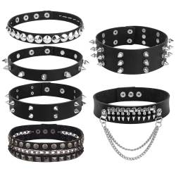 LOLIAS 6 Stück PU Punk Leader Choker Halskette Gothik Kate Schlüsselbein Schwarzer Choker Sexy Spice Choker Rock Gürtel Verstellbarer Kragenchoker Cosplayer Halloween Kostümzubehör von LOLIAS