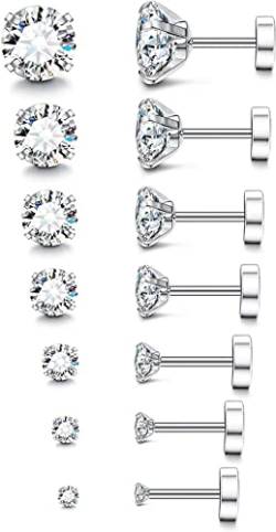 LOLIAS 7 Paar 20G hypoallergene Ohrstecker für Damen Herren Flatback Ohrringe Edelstahl Zirkonia Ohrringe Piercing Ohrknorpel Ohrringe von LOLIAS