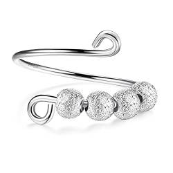 LOLIAS 925 Sterling Silber Angst Ringe für Damen Spinner Band Ringe Zappeln Friedensringe Anxiety Ring Stress Offene Massive Ringe Einstellbare Stapelbare Ringe Set Geschenkring für Frauen von LOLIAS