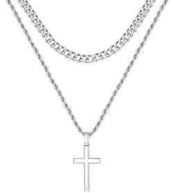 LOLIAS Kreuz Kette Herren Damen Kreuzkette mit 925 Sterling Silber Kreuz Anhänger Edelstahl Panzerkette Seilkette Kreuz Halskette Gold/Silber Kette Geschichtete Halskette Jungen Mädchen von LOLIAS