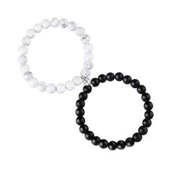 LOLIAS Magnet Paare Armbänder Perlen für Damen Herren Sie das Armband für Sie und Ihn Vulkanstein Pärchen Armbänder Distance Couple Bracelets King Queen Armbänder Freundschaft Geschenk Bangle 8MM von LOLIAS