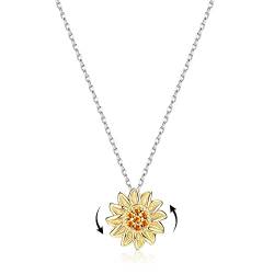 LOLIAS S925 Sterling Silber Sonnenblume Halskette für Damen Mädchen Gänseblümchen Silber Kette Anhänger Halskette Sonnenschein Geschenk für Frauen Mutter Geschenke Chokerhalsketten von LOLIAS