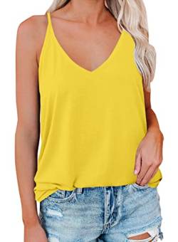 LOLONG V-Ausschnitt Tank Tops für Frauen Sommer Sexy Spaghettiträger Ärmellose Shirts, gelb, XX-Large von LOLONG