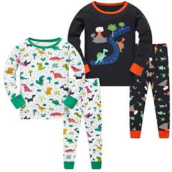 LOLPIP Jungen Schlafanzug 4-teiliges Set Langarm 100% Baumwolle Pyjama Kleinkind Kinder Nachtwäsche Dinosaurier 5-6 Jahre von LOLPIP