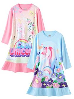 LOLPIP Mädchen Nachtkleid Einhorn Nachthemd Langarm Pyjama Nachthemd Kleid für Kinder Nachtwäsche für Mädchen Nachthemd 9-10 Jahre von LOLPIP