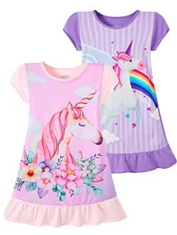 LOLPIP Mädchen Nachtkleid Einhorn Nachthemden Kurzarm Pyjama Nachthemd Kleid für Kinder Nachtwäsche für Mädchen Nachthemd 3-4 Jahre von LOLPIP